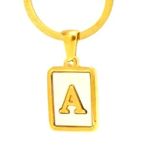 Dainty Initial Letter Charm, A, Mother of Pearl, Dainty Snake Necklace